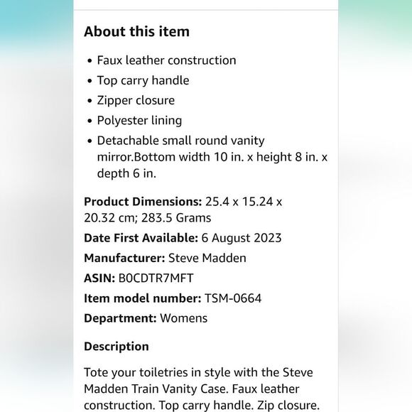 Steve Madden Block Logo Vanity Cosmetic Case w/Detachable mirror- Cognac - Picture 5 of 11